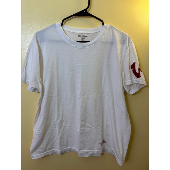 True Religion Men’s White Shirt Large Short Sleeve Red Logo Graphic Casual - $45 - Picture 1 of 5